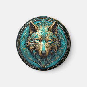Türkis und Gold Wolf Magnet