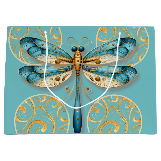 Türkis und Golddragonfly Große Geschenktüte (Vorderseite)