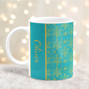 Türkis und Goldene Schneeflocken Weihnachten Tasse