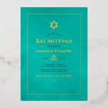 Türkis und Goldfarben Bat Mitzvah Foto Fu Folieneinladung<br><div class="desc">Coole Aquarellwäsche Bat Mitzvah Einladung in Akzenten von aquamarin - türkis und Gold angepasst an Ihre Event-Besonderheiten.</div>