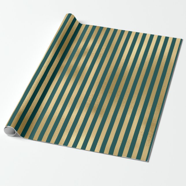 Türkis und goldfarbene Streifen Geschenkpapier (Ungerollt)