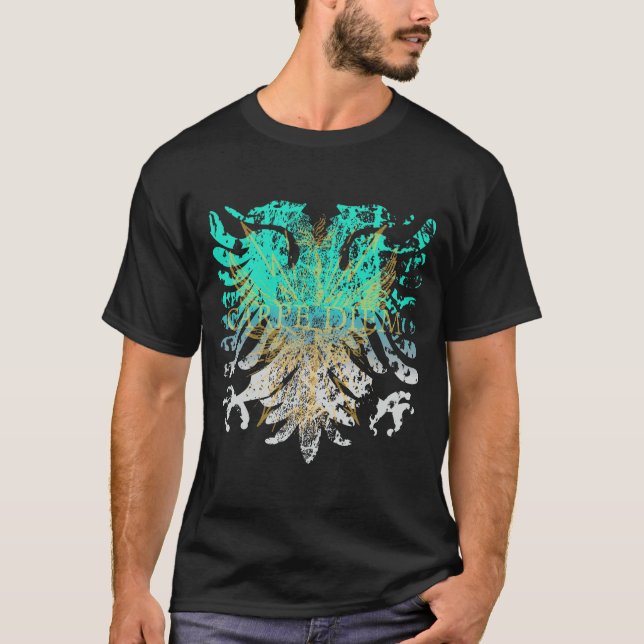 Türkis- und GoldGriffin auf schwarz T-Shirt (Vorderseite)