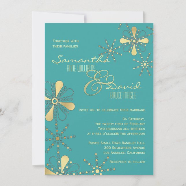 Türkis-und Goldindische inspirierte Hochzeit Einladung (Vorderseite)