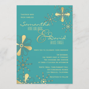 Türkis-und Goldindische inspirierte Hochzeit Einladung