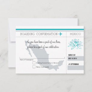 Türkis und Grau RSVP Bordkarte NACH MEXIKO Karte