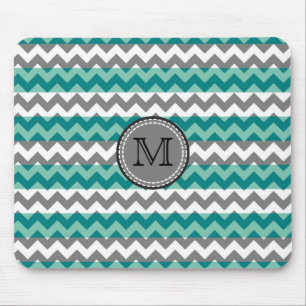 Türkis und grau Zickzack Zigzag Monogram #2 Mousepad