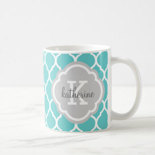 Türkis und Graumarokkanisches Monogramm Kaffeetasse