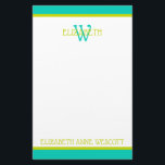 Türkis und Kalkgrün Briefpapier<br><div class="desc">Dieses niedliche Monogramm-Schreibgerät zeichnet sich durch einen Rahmen aus türkisfarbenem und leuchtendem Zitronengrün aus,  das mit einem passenden türkisfarbenen und grünen Monogramm versehen ist,  das Sie mit Ihrem Namen und Ihrer Initialauswahl personalisieren können.</div>