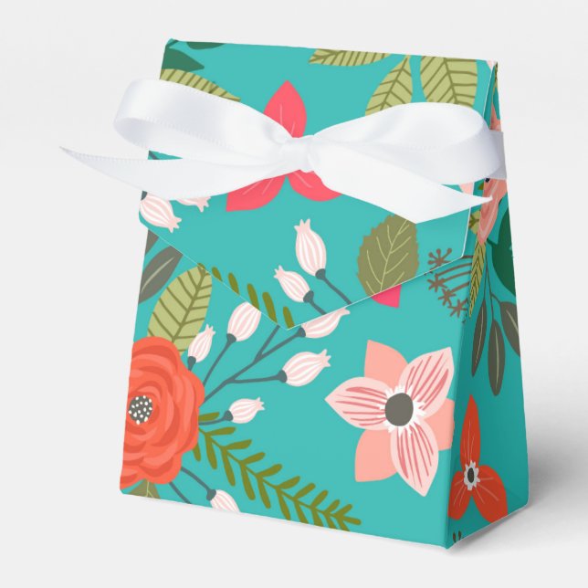 Türkis und Korallenblumen Geschenkschachtel (Vorderseite)