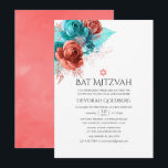 Türkis und lebende Korallen Floral Bat Mitzvah Einladung<br><div class="desc">Türkisfarbene und lebendige Korallen Rose und tropische Glitzer Blattfledermaus Mitzvah Einladungen entwickelt,  um schnell und einfach auf Ihre Event-Besonderheiten angepasst werden.</div>