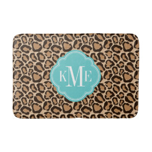 Türkis und Leopard Print Custom Monogram Badematte