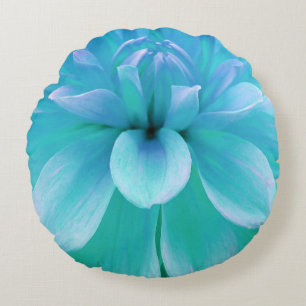 Türkis und lila Blume Rundes Kissen