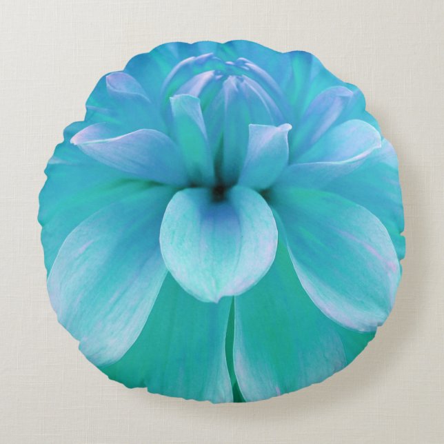 Türkis und lila Blume Rundes Kissen (Vorderseite)