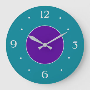 Türkis und Lila/Silberne Ziffern und Zeiger Große Wanduhr