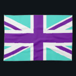 Türkis und Lila Union Jack Küchentuch<br><div class="desc">Türkisfarbenes und lila Muster basierend auf der Union Jack.</div>