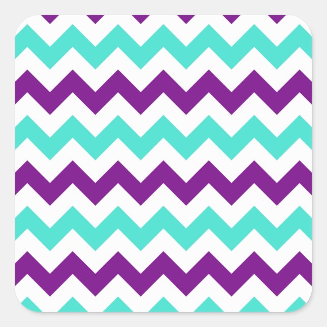 Türkis und Lila Zigzag Quadratischer Aufkleber (Vorderseite)