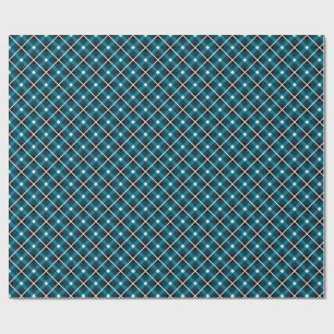 Türkis- und marineblaues geometrisches Rastermuste Geschenkpapier