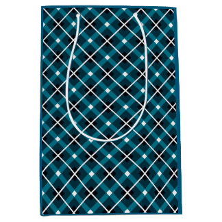 Türkis- und marineblaues geometrisches Rastermuste Mittlere Geschenktüte