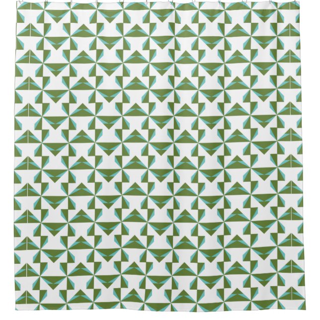 Türkis und Olive Pinwheel Duschvorhang (Vorderseite)