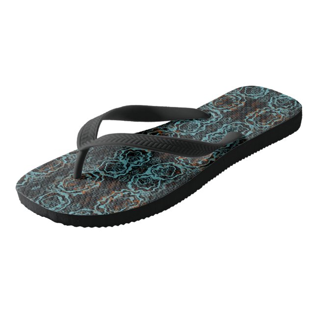 Türkis und Orange abstrakt Flip Flops (Schrägansicht)