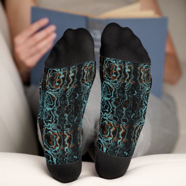 Türkis und Orange abstrakt Socken (Unterseite)