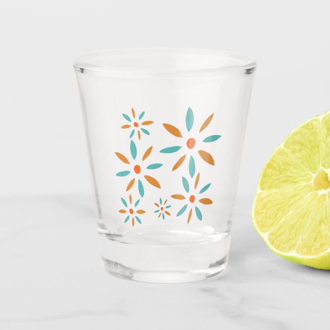 Türkis und orange Abstrakte Blume aus dem Mittelal Schnapsglas (Vorderseite)