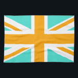 Türkis und Orange Union Jack Handtuch<br><div class="desc">Türkisfarbene und orangefarbene Kreuzung auf der Union Jack.</div>