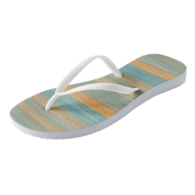Türkis- und Pfirsichstreifen Flip Flops (Schrägansicht)