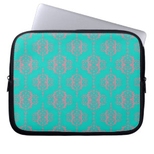 Türkis- und PInk-Damask-Muster Laptopschutzhülle