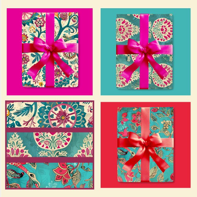 Türkis und rosa Batik Print Geschenkpapier Set (Von Creator hochgeladen)