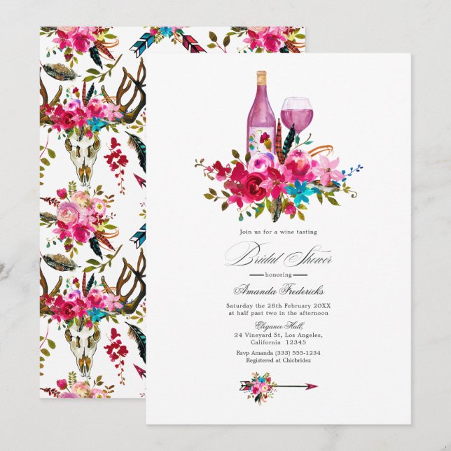 Türkis und rosa Brautparty Boho Chic Einladung (Vorne/Hinten)