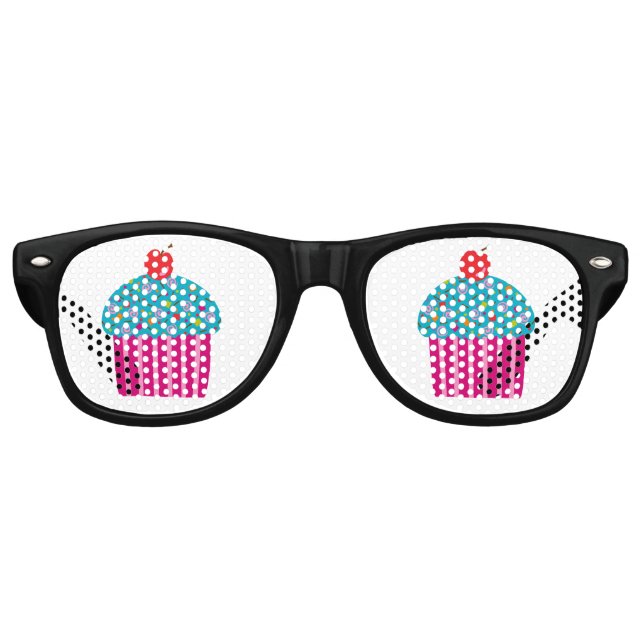 Türkis und rosa Cupcake mit Kirschnuancen Partybrille (Vorderseite)
