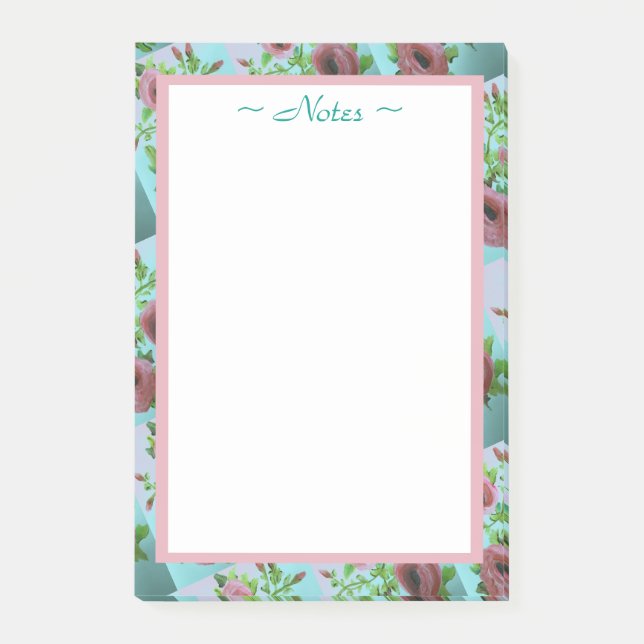 Türkis und rosa Flower Post-it Klebezettel (Vorderseite)