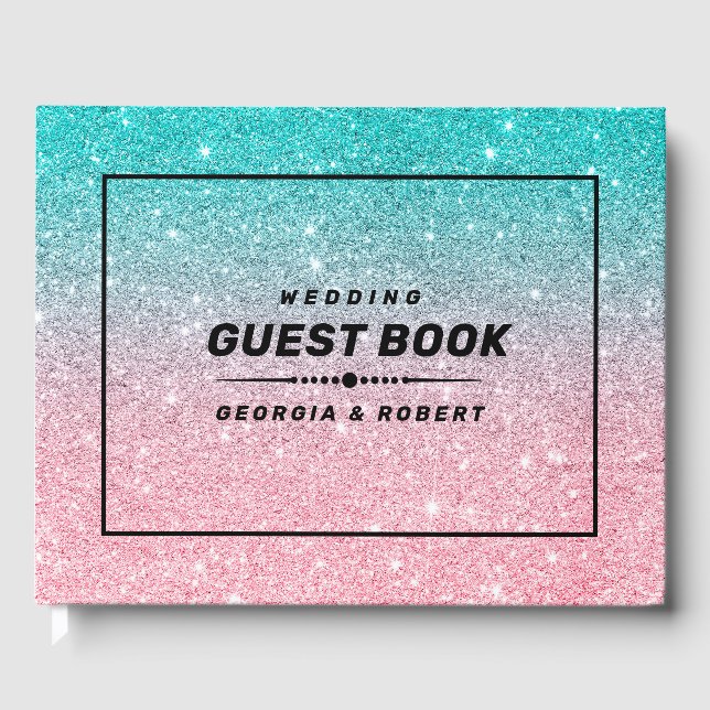 Türkis und rosa Glitzer ombre Gästebuch (Vorderseite)