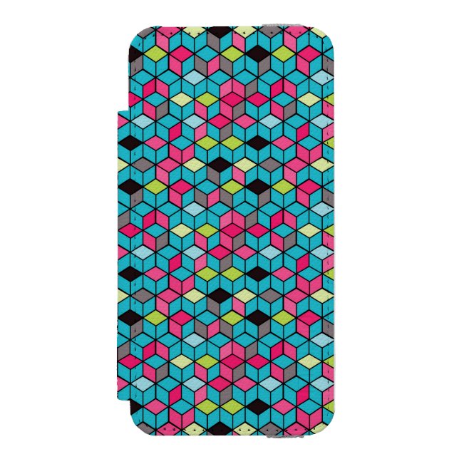 Türkis und rosa Würfel-Muster Incipio iPhone Geldbeutel-Hülle (Folio Vorderseite)