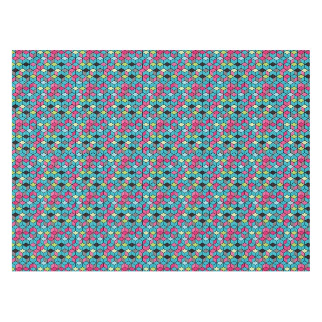 Türkis und rosa Würfel-Muster Tischdecke (Vorderseite (Horizontal))
