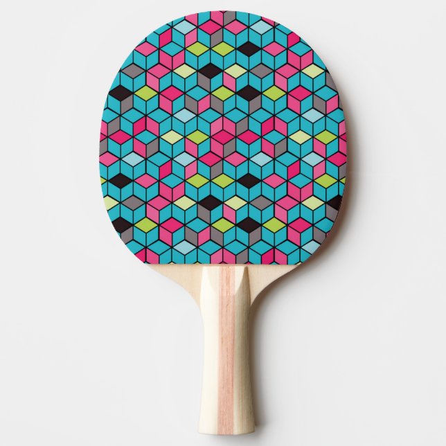 Türkis und rosa Würfel-Muster Tischtennis Schläger (Vorderseite)