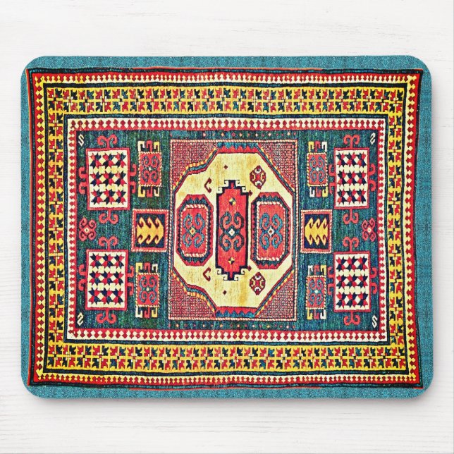 Türkis und Rose Red Kazak Oriental Rug Design Mousepad (Vorne)