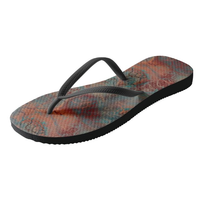 Türkis und Roter Marmor Abstrakter Swirl Flip Flops (Schrägansicht)