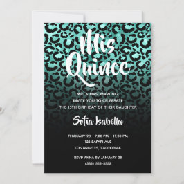 Türkis und Schwarz Glam Leopard Ombre Mis Quince Einladung