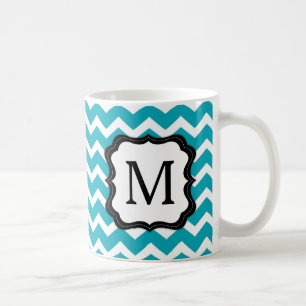 Türkis-und Schwarz-Zickzack Monogramm-Kaffee-Tasse Kaffeetasse