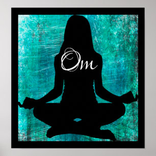 Türkis und schwarze Frauen meditieren Yoga Poste Poster