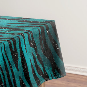 Türkis- und schwarze Ombre-Glamour-Glitter-Tigerst Tischdecke