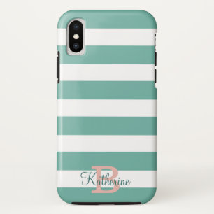 Türkis und schwarze Preppy-Streifen Case-Mate iPhone Hülle