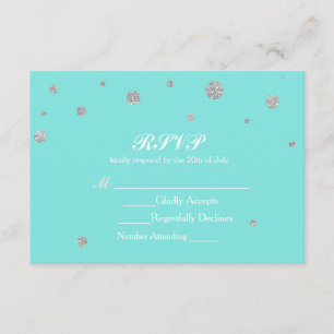 Türkis- und Silber-Glitter-Konfetti RSVP Karte