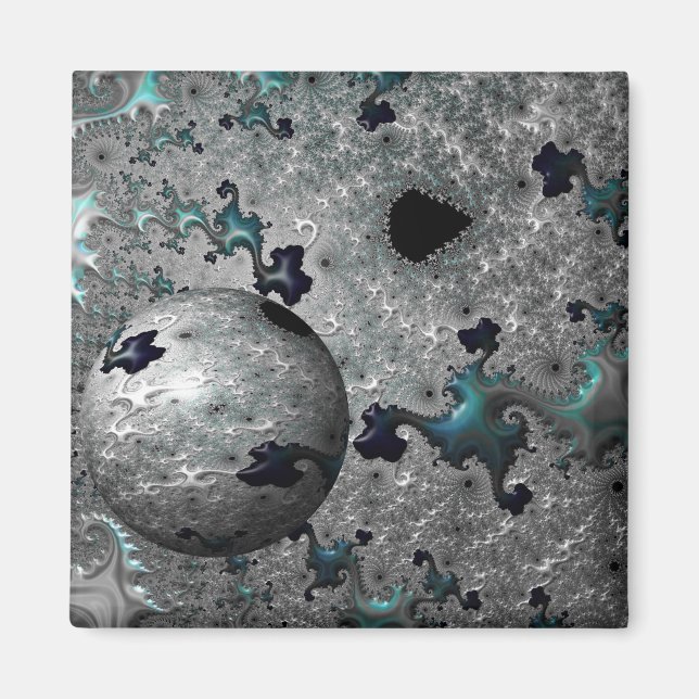 Türkis und Silber Mandelbrot mit Sphere Magnet (Vorne)