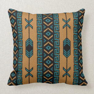 Türkis und Tan Südwest Tribal Aztec Muster Kissen