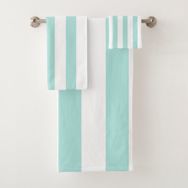 Türkis und weiß, breit, horizontal gestreift badhandtuch set (Insitu)
