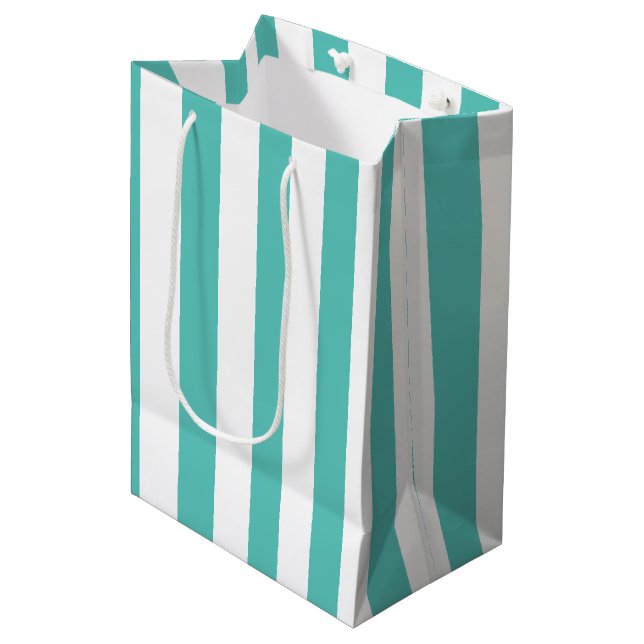 Türkis und weiß gestreift mittlere geschenktüte (Vorderseite Schrägansicht)