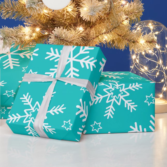 Türkis und weiße Weihnachtsschneeflocken Geschenkpapier (Feiertage)